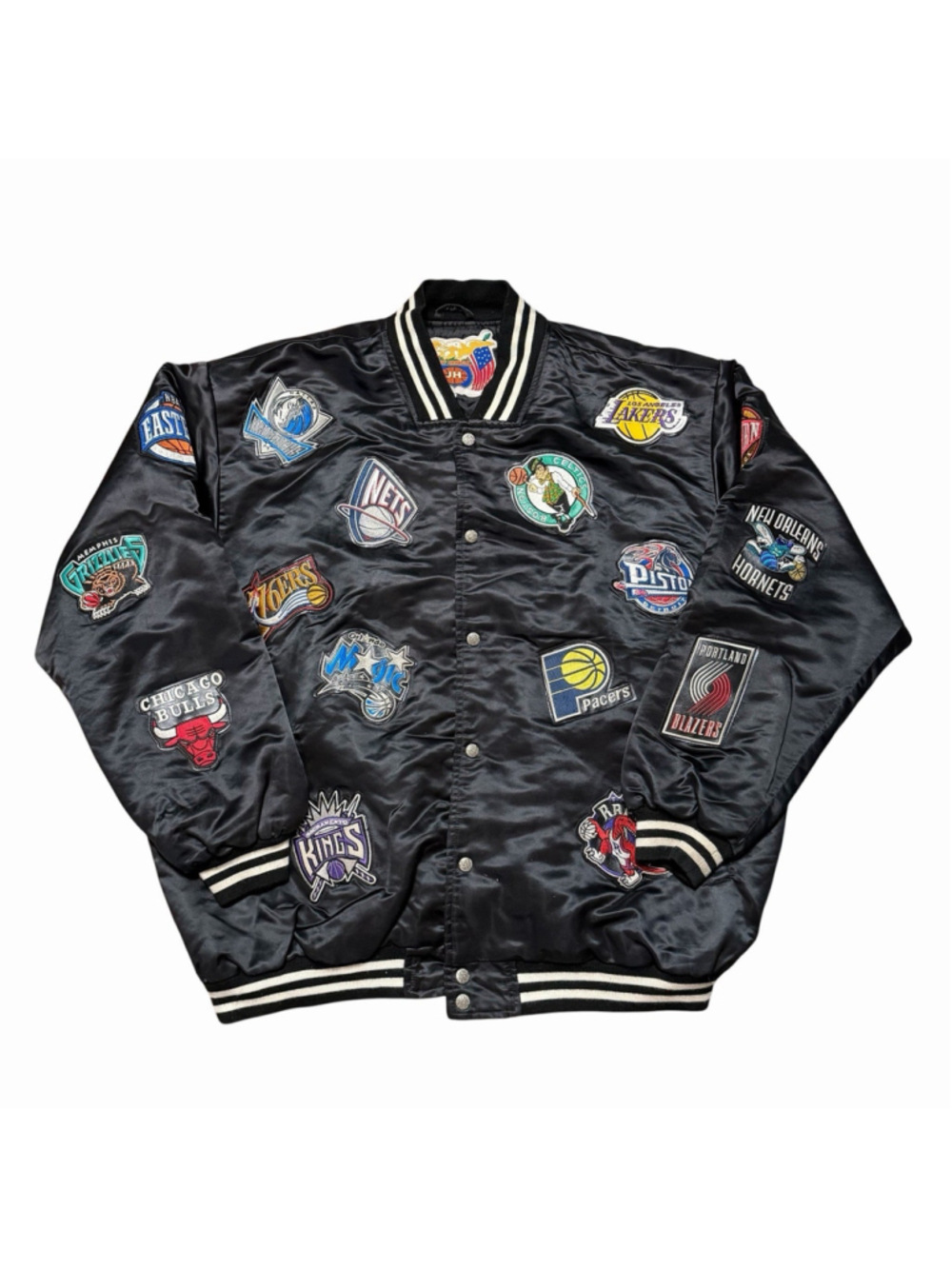 Jeff Hamilton VTG 90’s NBA Black Satin All Over Patch Black Jack 2XL FLAW READ